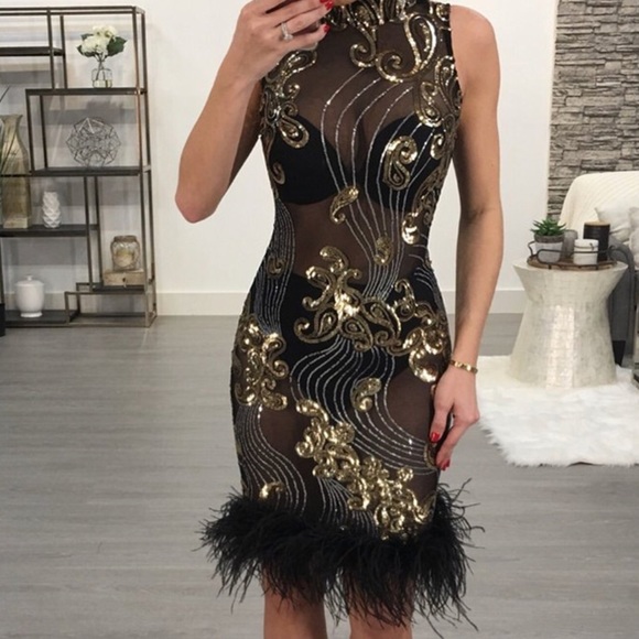 Mesh see through dress with gold embellishments - Picture 6 of 7